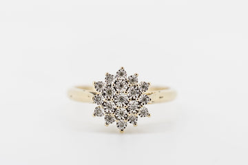 9CT gold and CZ cluster ring with floral design #26090