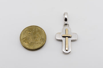 18CT WHITE AND YELLOW GOLD CROSS