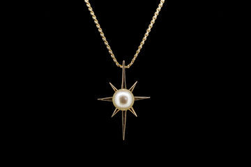 9CT GOLD AND PEARL RETRO PENDANT