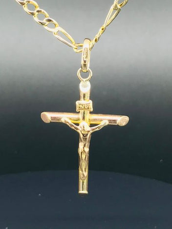 9ct gold necklace and crucifix pendant