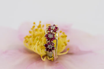 9ct solid yellow gold diamond and synthetic ruby ring