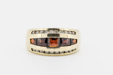 9CT GOLD GARNET AND DIAMOND DRESS RING #9CTRR