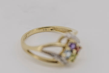 9ct gold multi coloured stone ring