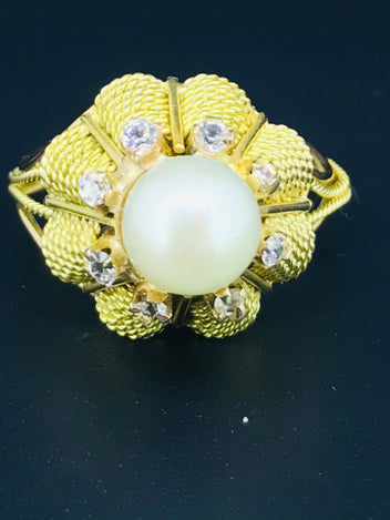 16ct gold pearl and diamond ring.