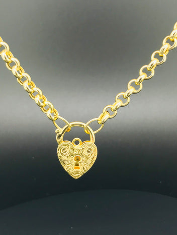 9ct gold necklace belcher chain and padlock pendant