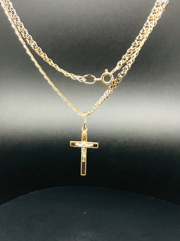 14ct rose gold double link chain and cross necklace 25784-10