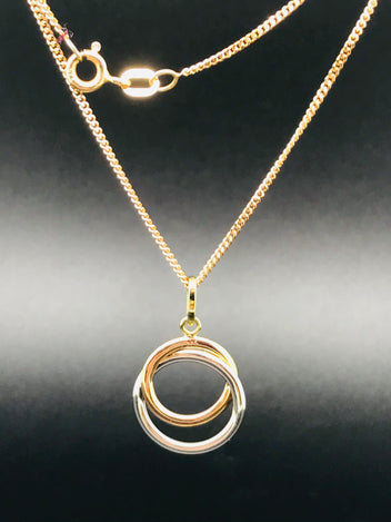 9ct gold two tone circle pendant and curb chain necklace