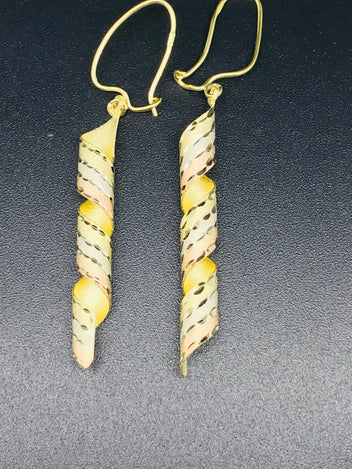 21ct gold subtle tri tone swirl earrings