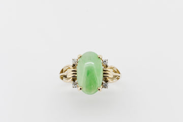 14CT GOLD RING WITH JADEITE AND DIAMONDS #JR450